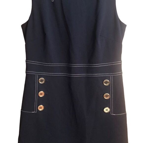 Tommy Hilfiger Sleeveless Sailor Contrast Stitch Gold Buttons Sheath Dress - Picture 2 of 6